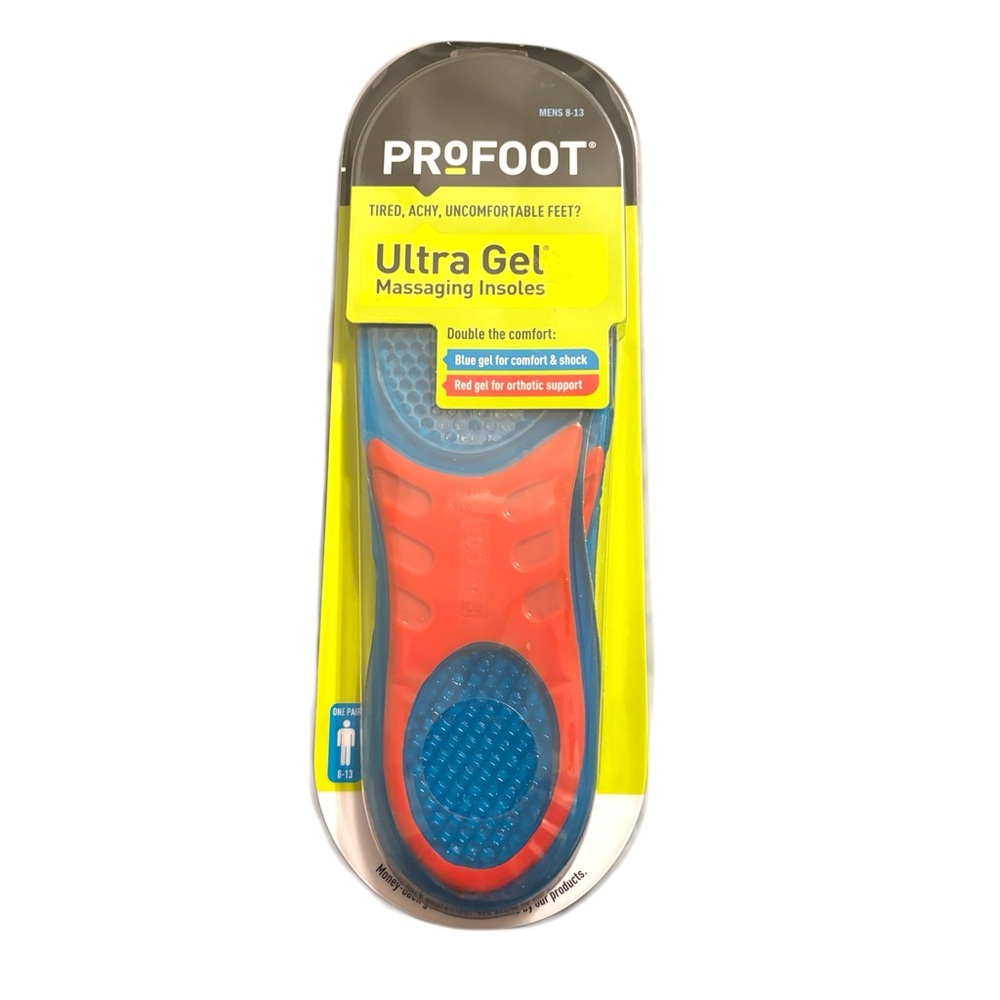 New ProFoot Ultra Gel Massaging Insoles Men's 8-13 1 Pair ( Pack of 2)